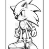 Sonic the Hedgehog stands confidently with a determined expression, wearing sneakers and ready for action.