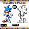 Sonic character featured on a coloring page, part of a cozy coloring book, promoting artcoloringpage.com with 100 pages of cozy coloring pages.
