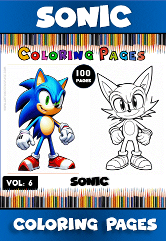 Sonic character coloring page featuring colored and black-and-white versions, perfect for a cozy coloring book, from artcoloringpage.com.
