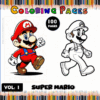 Super Mario coloring pages featuring a vibrant character illustration and a line drawing, perfect for a cozy coloring book experience.