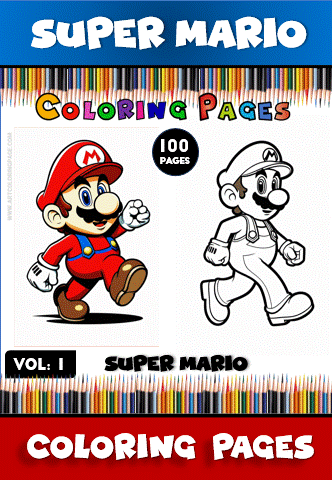 Super Mario coloring pages featuring a vibrant character illustration and a line drawing, perfect for a cozy coloring book experience.