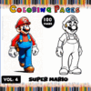 Super Mario coloring pages featuring a colorful illustration alongside a black-and-white outline, perfect for a cozy coloring book.