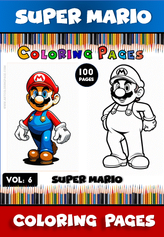 Coloring page featuring a Super Mario character in color and a black-and-white version, promoting cozy coloring book themes on artcoloringpage.com.