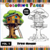 Tree house coloring pages volume 3 featuring two illustrations for a coloring book, showcasing a detailed tree house design.