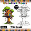 Tree house coloring pages from a coloring book, featuring two different designs, highlighting artcoloringpage.com.