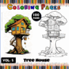 Tree house coloring pages featured on artcoloringpage.com, showcasing fun designs for a coloring book with 100 pages.
