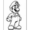 Mario, a cartoon character, stands smiling with his signature red hat and blue overalls, ready for coloring.