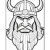 A fierce Viking warrior with a horned helmet and a long beard, looking determined.