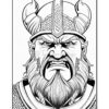A fierce Viking warrior with a prominent beard and horned helmet, depicted in a detailed black-and-white outline for coloring.