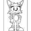 A cartoon fox character with a confident expression, standing with hands on hips, featuring bold outlines for coloring.