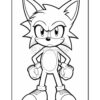 Sonic the Hedgehog with a confident expression, standing with clenched fists, wearing red shoes.