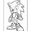 Line art illustration of Sonic the Hedgehog, featuring his signature spiky blue hairstyle and confident stance.