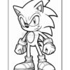 Sonic the Hedgehog in a dynamic pose, grinning confidently with his gloved hands in fists, ready for action.