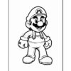 Outline of Mario, a cartoon character with a mustache, red hat, and blue overalls, ready to be colored.