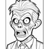 A cartoon-style zombie with messy hair, wide eyes, and a torn suit, displaying a scared expression.