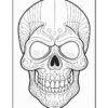 A decorative sugar skull design featuring intricate patterns and floral elements, suitable for coloring.