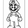 Mario, a cartoon character, stands confidently with a determined expression, wearing a cap with an 