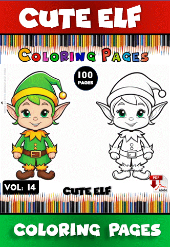 Cute elf character featured on a coloring page, part of a coloring book collection from artcoloringpage.com, showcasing black-and-white line art for coloring.