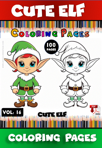 Cute elf character on a coloring page from a coloring book, showcasing colorful art with a playful design. Visit artcoloringpage.com for more.