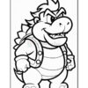 A cartoon character resembling a dinosaur with spiky hair, wearing a vest and standing confidently with clenched fists.