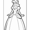 Princess character in a gown with a crown, standing with arms outstretched, ready for coloring. Credit: Artcoloringpage.com
