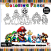 Coloring page featuring characters from Mario's Mushroom Kingdom, ideal for a cozy coloring book experience at artcoloringpage.com.