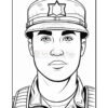 Line drawing of a police officer wearing a cap and uniform, facing forward with a serious expression.