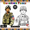 Soldier coloring pages from artcoloringpage.com, featuring two illustrations: a soldier in uniform and a black-and-white coloring book design.