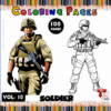 Soldier coloring pages featuring two illustrated soldiers, one colored and one outlined for coloring, from a free coloring book on artcoloringpage.com.