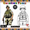 Coloring page featuring a soldier, showcasing both a realistic and cartoon version, from a coloring book at artcoloringpage.com with free coloring pages.