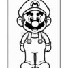 A cartoon character resembling a plumber with a mustache, wearing a cap and overalls, in a coloring page style.