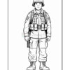 A soldier standing confidently, wearing a uniform with a helmet, gear, and boots, holding a weapon.