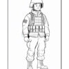 A cartoon soldier in a helmet and tactical gear stands confidently, ready for action.