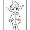 A smiling elf character with pointed ears, wearing a striped hat and a buttoned tunic, walking confidently.