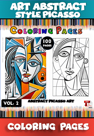 Abstract coloring pages inspired by Picasso, featuring line art designs for a coloring book from artcoloringpage.com.