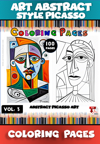 Abstract Picasso-style coloring pages from artcoloringpage.com, featuring colorful designs and black-and-white outlines, ideal for coloring books.