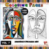 Abstract Picasso art coloring pages featuring two portraits, one colored and one outlined, from a coloring book series.