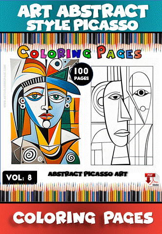 Abstract Picasso art coloring pages featured in a coloring book format, showcasing bold lines and geometric shapes for creative fun.