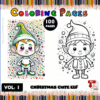 Cute elf coloring pages for Christmas from artcoloringpage.com, featuring a colorful design and a black-and-white outline for coloring.