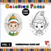 Two cheerful Christmas elf coloring pages featuring a boy and a girl, designed for a coloring book at artcoloringpage.com.