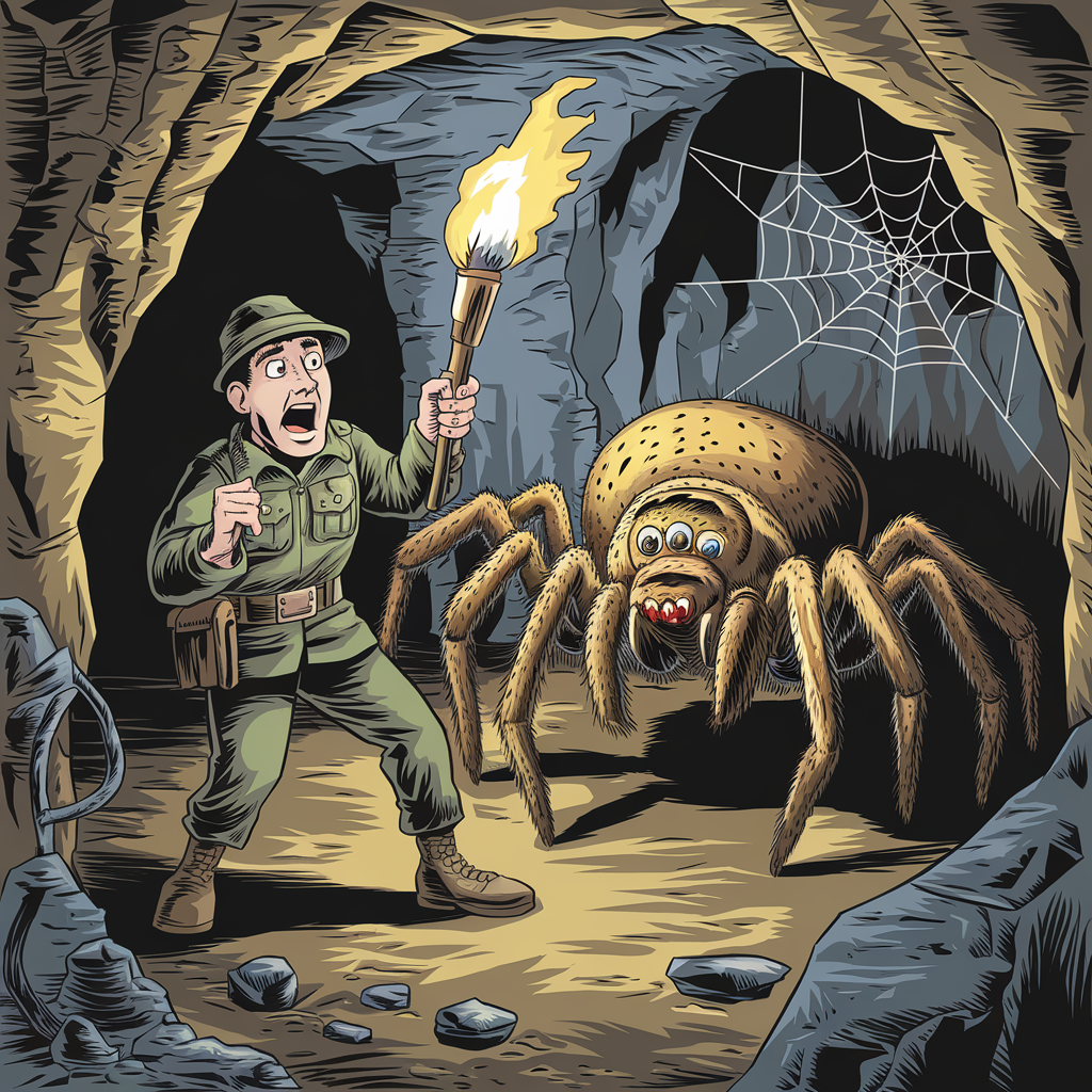 Color Page for Soldier and Spider in Cave: Printable, Free Educational Fun