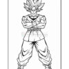A character with spiky hair in a martial arts pose, wearing a traditional outfit with baggy pants and a determined expression.