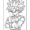 Line art of a strong anime character with spiky hair and crossed arms, designed for coloring.