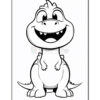 A cartoon dinosaur character with a big smile, standing upright and showing its teeth, outlined for coloring.