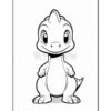 cartoon dinosaur character with a friendly expression, standing upright and showcasing a rounded body and small spikes along the back.