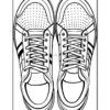 A pair of outlined sneakers with detailed features like laces and perforations, suitable for coloring.