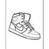 Line art illustration of a high-top sneaker with a swoosh logo and detailed lacing.