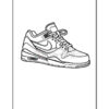 A detailed line art illustration of a sneaker with laces, focusing on the iconic design features.
