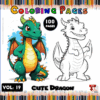 Coloring page featuring a cute, colorful dragon alongside its outlined version for coloring, with 