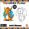 A colorful dragon character alongside a black and white outline of the same dragon, with 
